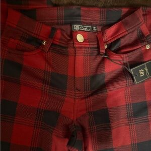 Chic Red and Black Plaid Trousers